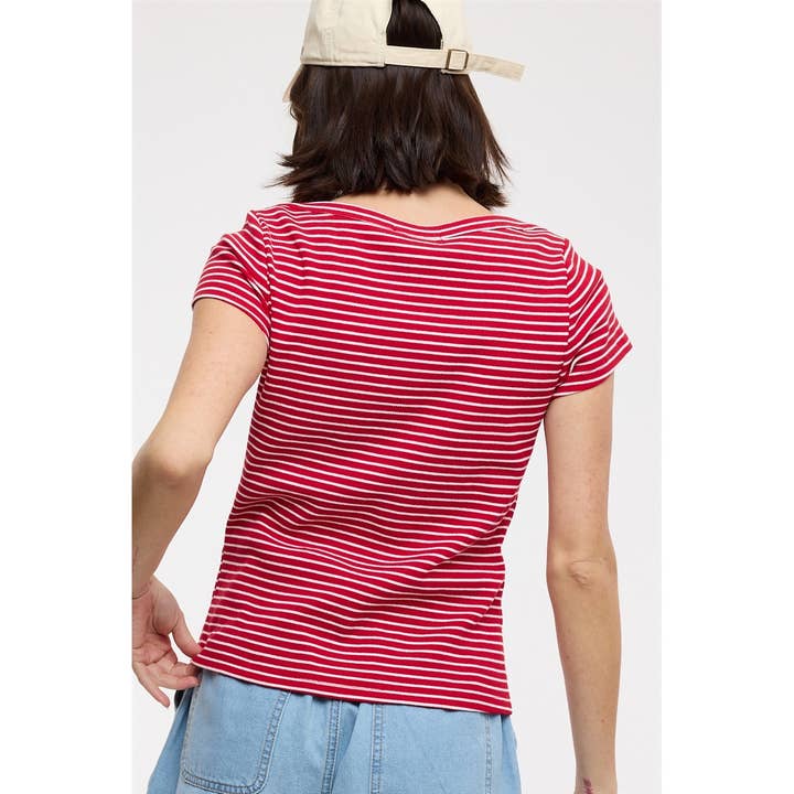 RUBY RED STRIPE BOATNECK TOP