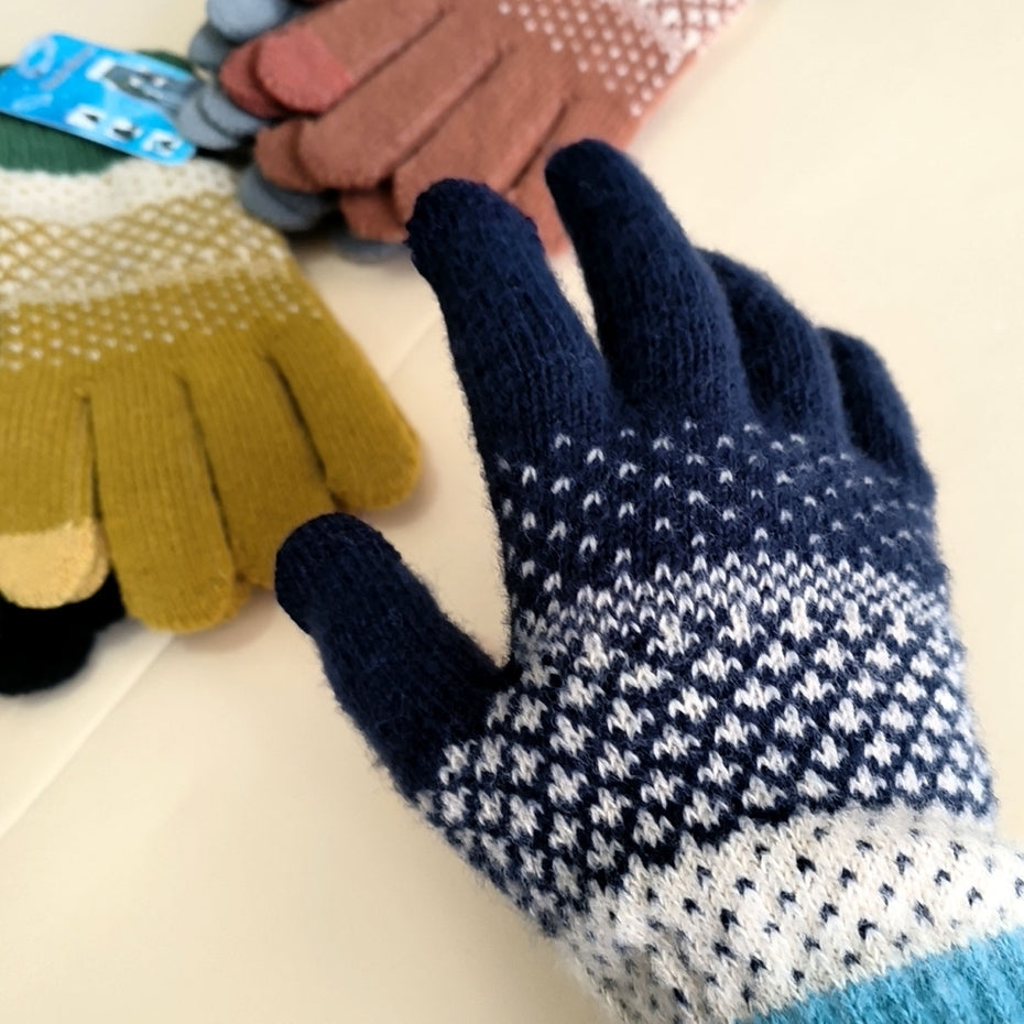 NAVY STOCKHOLM STRIPE KNIT GLOVES
