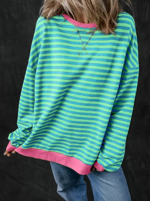 CACEY MINT STRIPE RELAXED FIT CREW