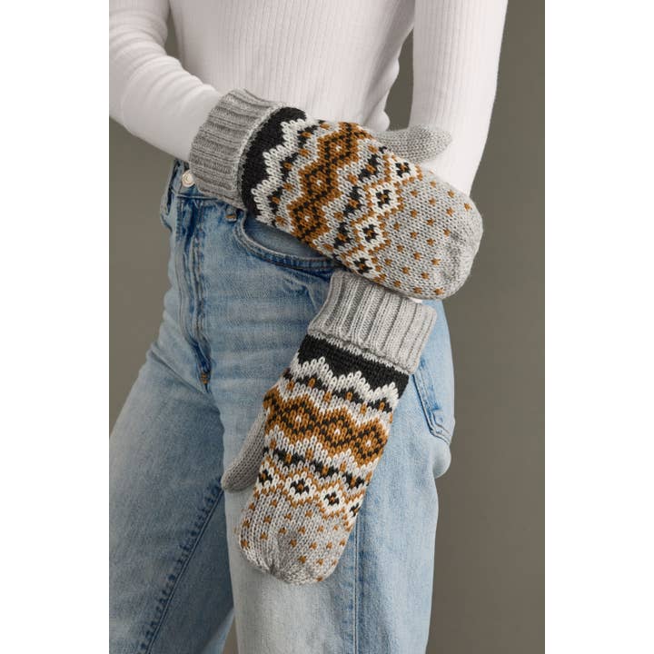GREY, CAMEL & BLACK FLEECE LINED MITTENS
