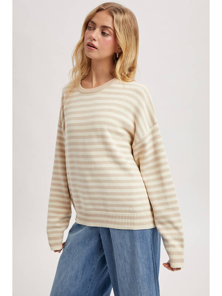 CHAMPAGNE & CREAM STRIPE RELAXED FIT SWEATER
