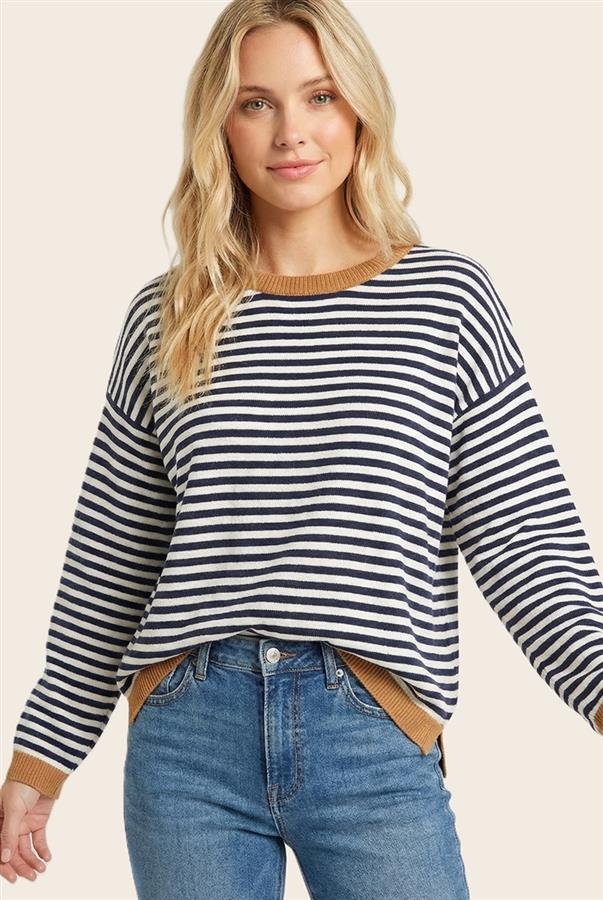 NAVY & CAMEL STRIPE SWEATER