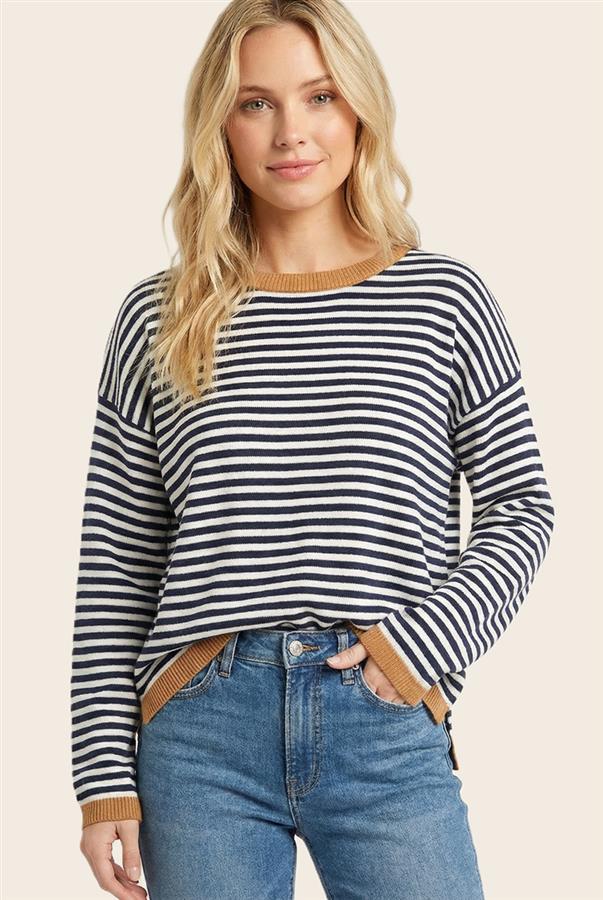 NAVY & CAMEL STRIPE SWEATER