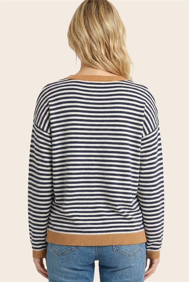 NAVY & CAMEL STRIPE SWEATER