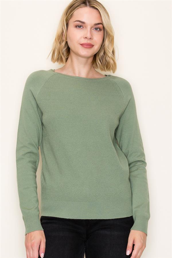 DARK SAGE MIX MEDIA KNIT PULLOVER SWEATER
