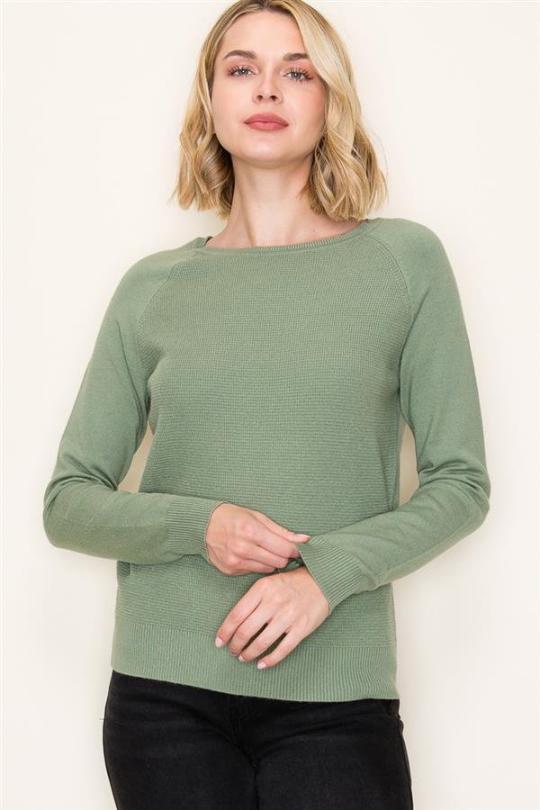 DARK SAGE MIX MEDIA KNIT PULLOVER SWEATER
