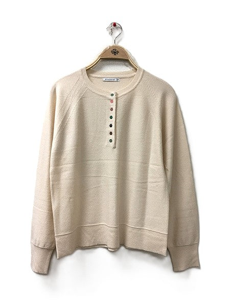 OATMEAL MULTI COLORED BUTTON HENLEY SWEATER