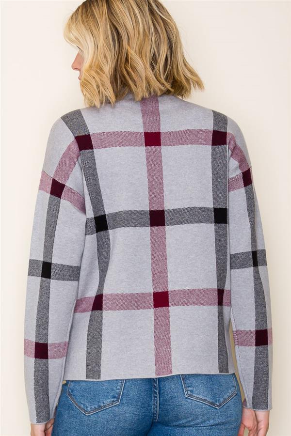 LIBBY HEATHER GREY CHECK JACQUARD KNIT SWEATER