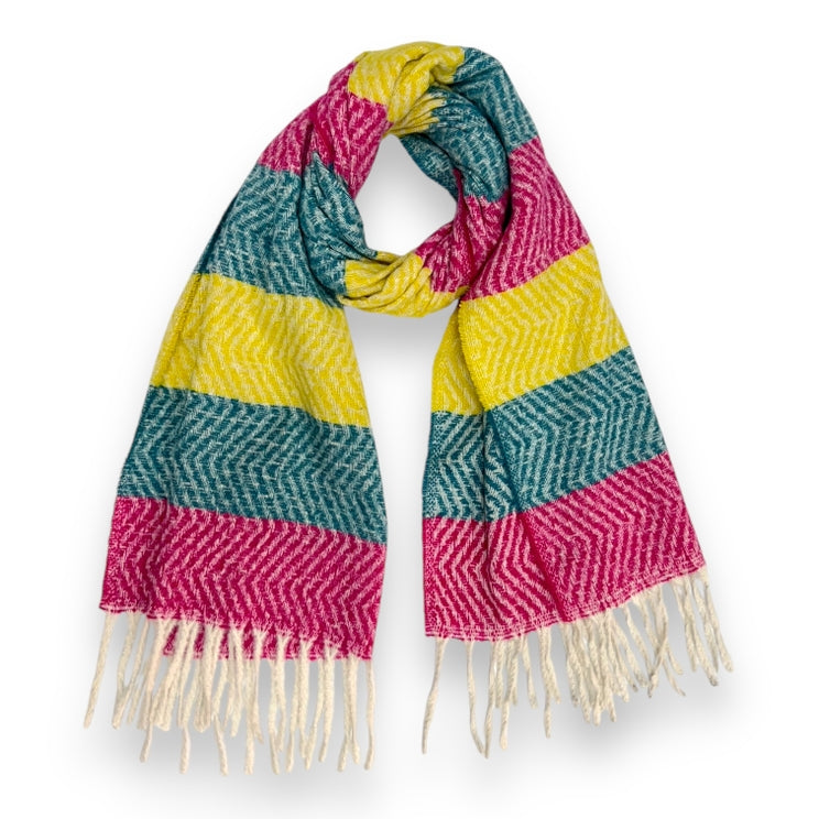 Mustard & Teal Colorful Striped Zigzag  Scarf
