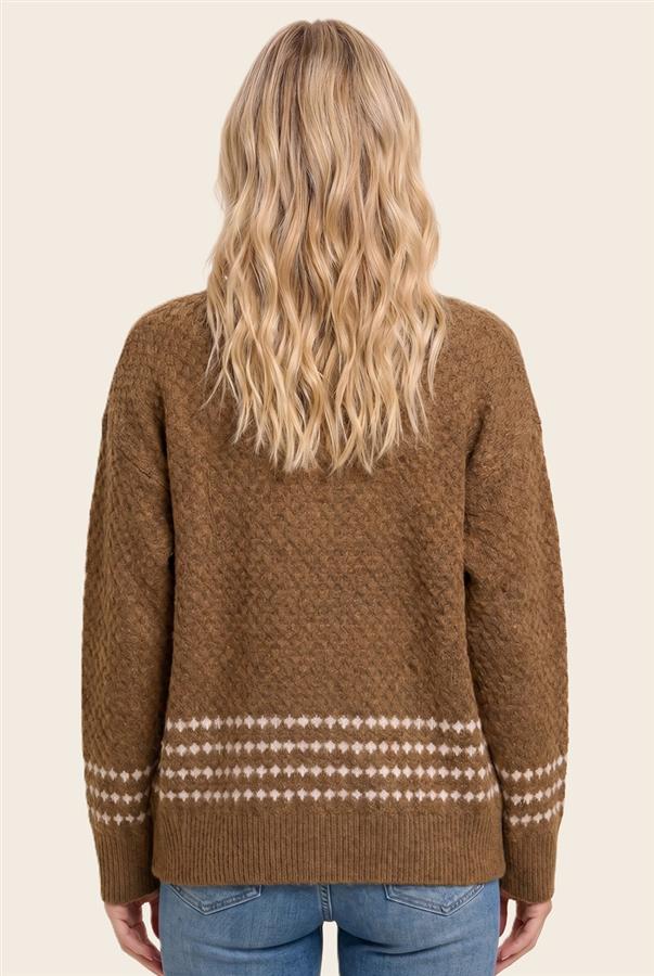 CAMEL TEXTURED BALLOON SLEEVE CARDIGAN