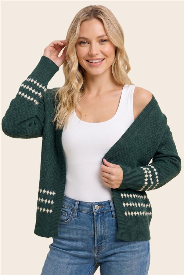 FOREST TEXTURED BALLOON SLEEVE CARDIGAN
