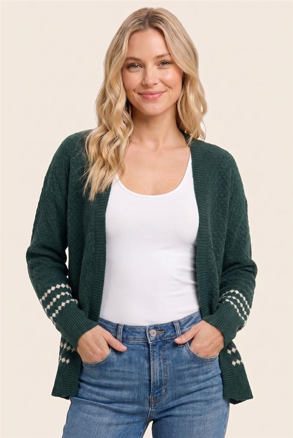 FOREST TEXTURED BALLOON SLEEVE CARDIGAN
