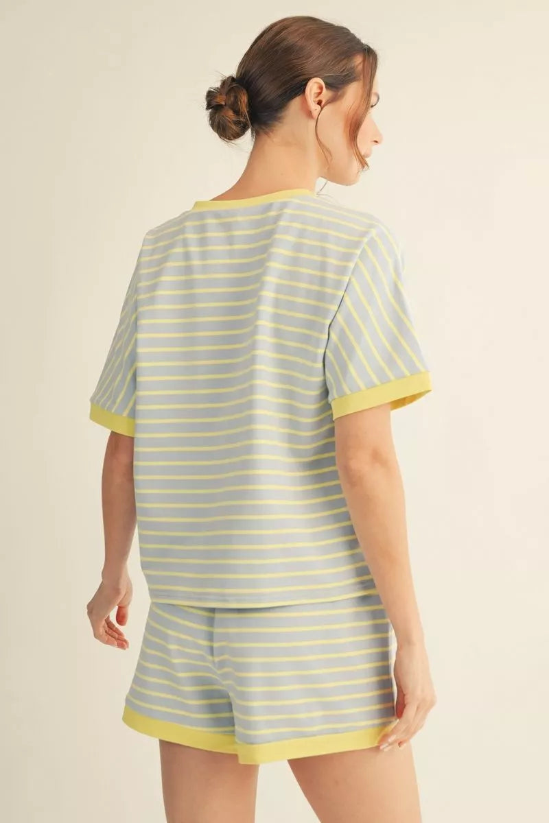 BABY BLUE & BUTTER YELLOW STRIPE SHORT SET