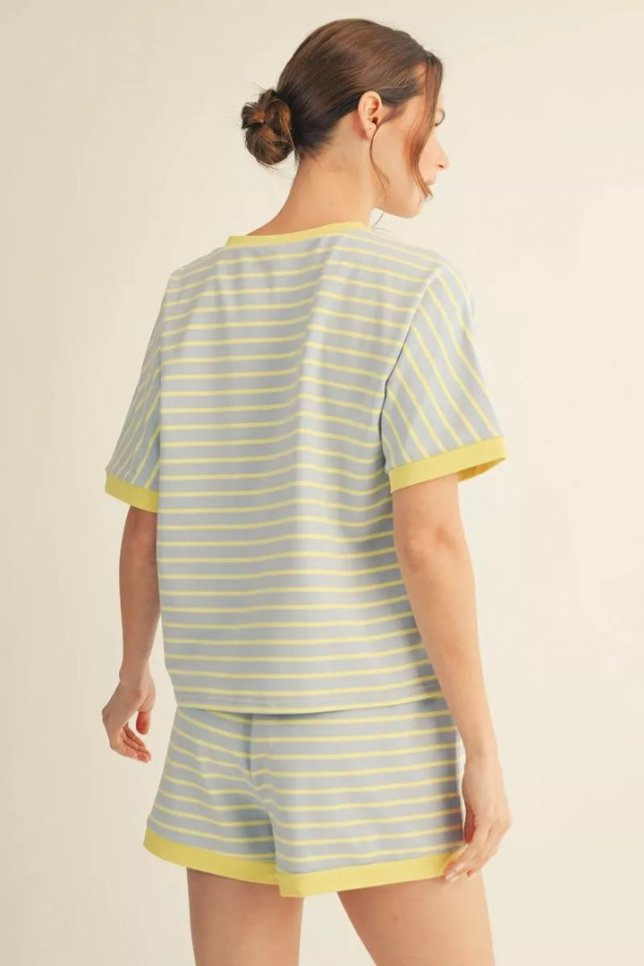 BABY BLUE & BUTTER YELLOW STRIPE SHORT SET
