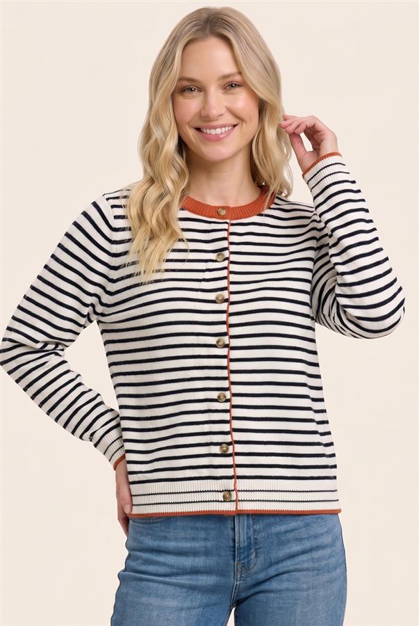 IVORY & ORANGE STRIPE CARDIGAN