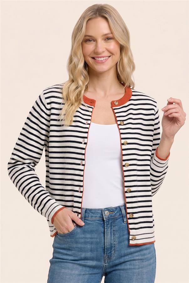 IVORY & ORANGE STRIPE CARDIGAN