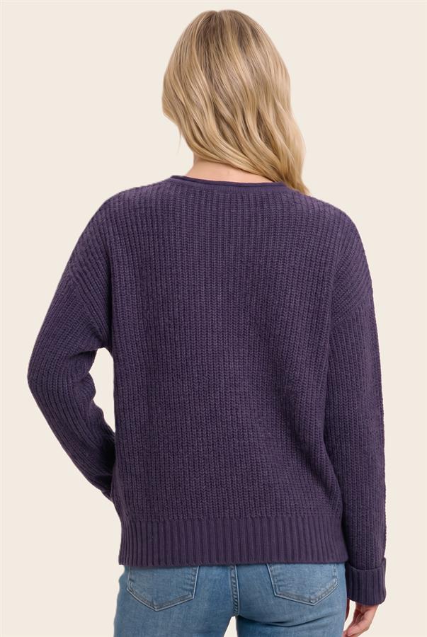 EGGPLANT SPLIT NECK SWEATER
