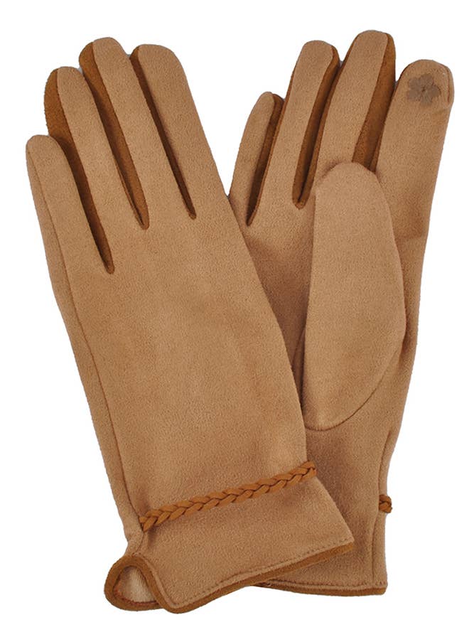 CAMEL BRAIDED TRIM GLOVES