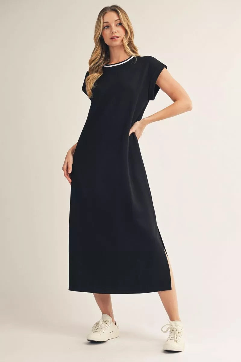 OUT & ABOUT BLACK SIDE SLIT MIDI DRESS