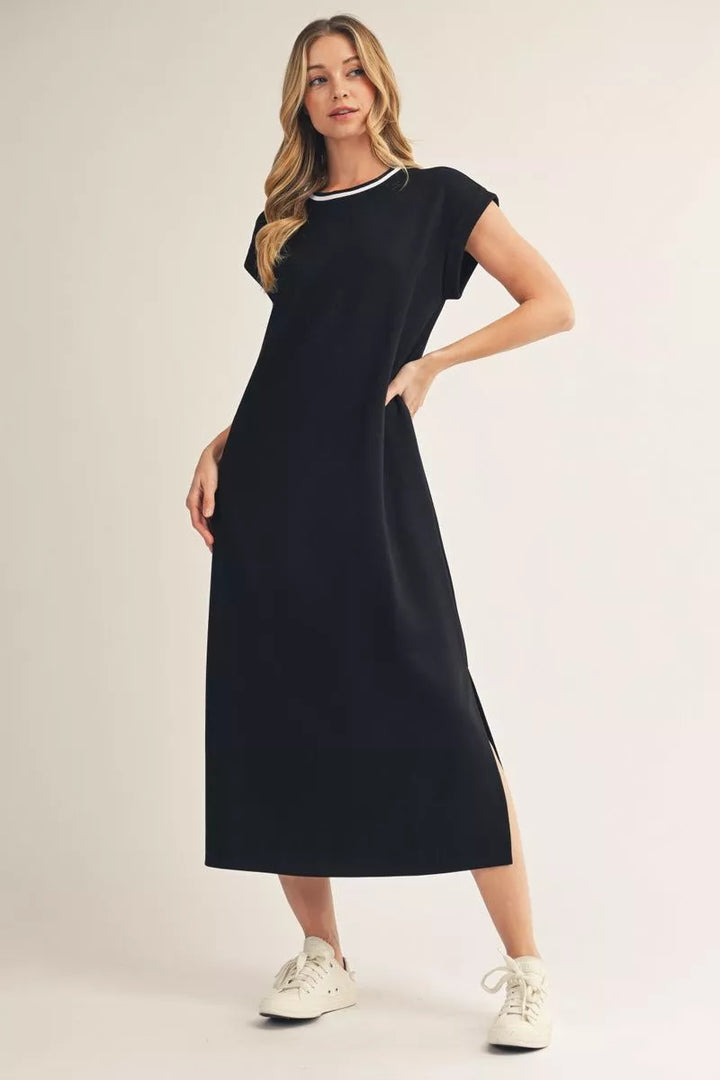 OUT & ABOUT BLACK SIDE SLIT MIDI DRESS