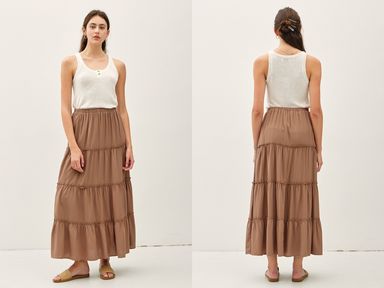 MOCHA 4 TIERED MAXI SKIRT