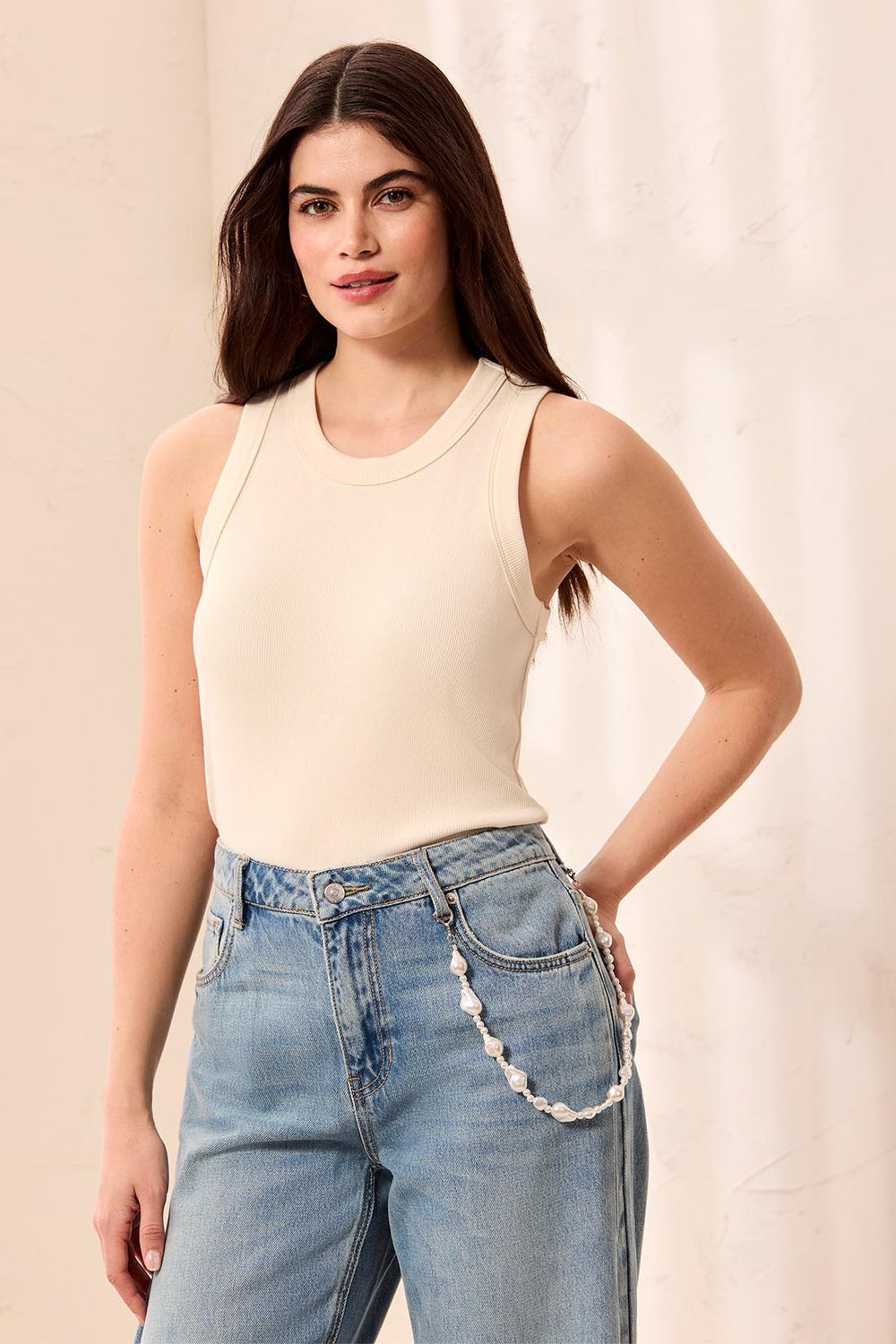 CREAM RACEBACK TANK
