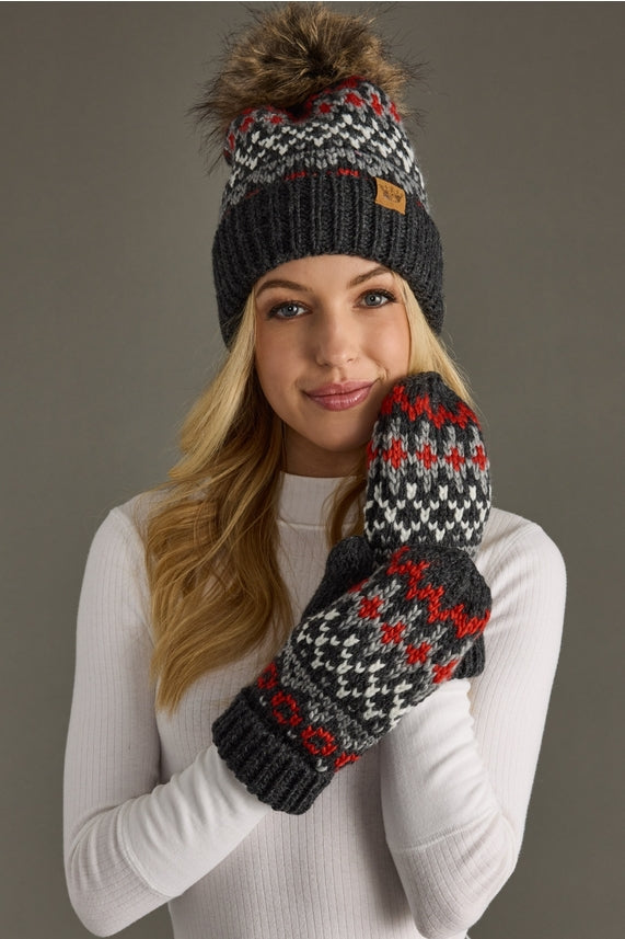 DARK GREY, RED AND WHITE POM HAT
