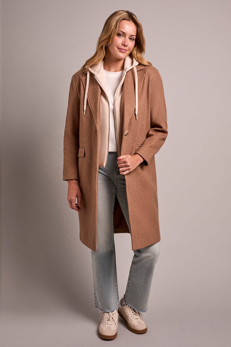 BISCOTTI KNIT COAT WITH REMOVABLE FOOLER HOODIE
