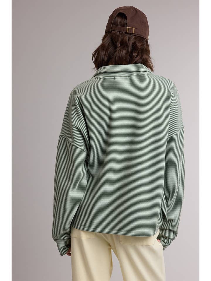 GREEN FAN FAVE STRIPE 1/4 ZIP TOP