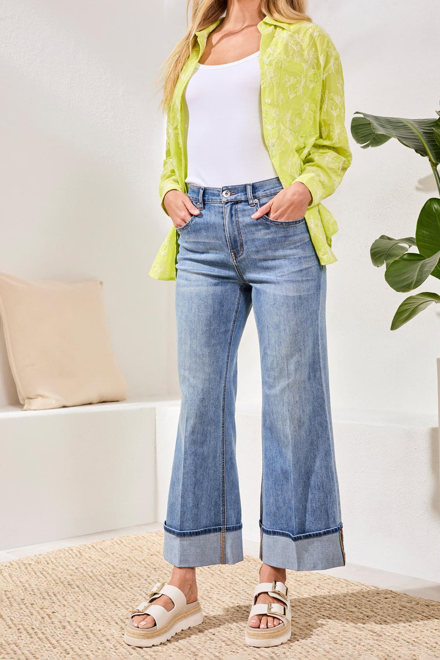 BROOKE PEBBLEBLUE CUFFED PALAZZO JEANS
