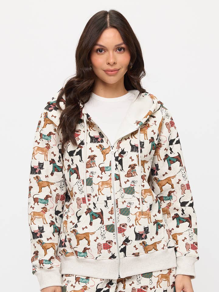 HOLIDAY PUPS ZIP UP HOODIE

