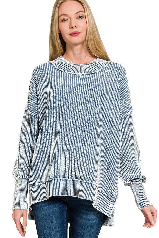 DUSTY BLUE RELAXED RIB SWEATER
