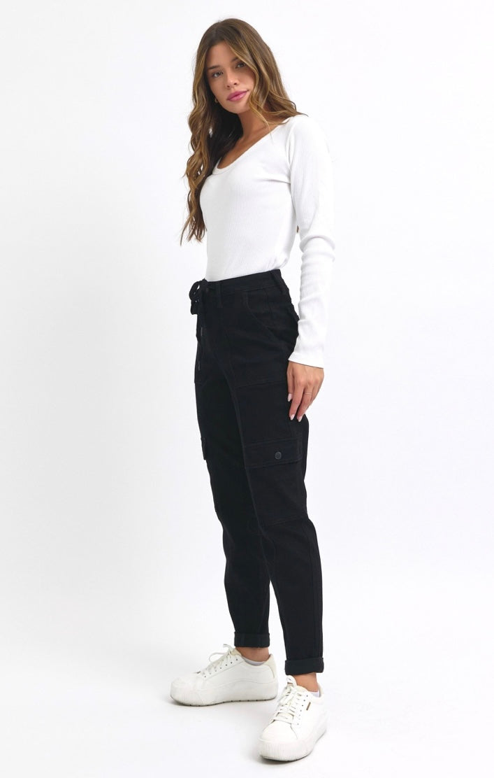 BLACK MEGAN HIGH WAIST CARGO CUFFED JOGGER