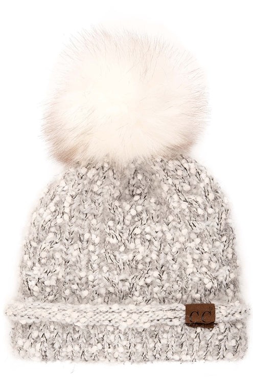 WINTER WHITE CONFETTI KNIT POM BEANIE HAT
