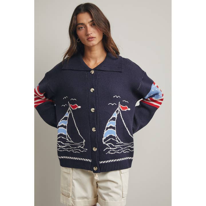 AMERICANA NAVY SAILBOAT SWEATER
