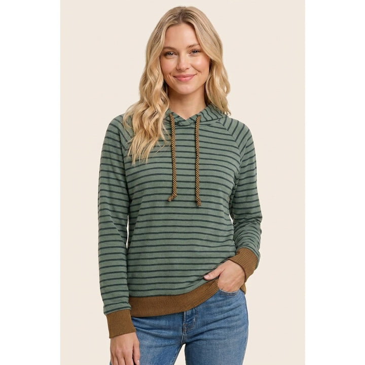OLIVE STRIPE MICRO BRUSHED KNIT HOODIE