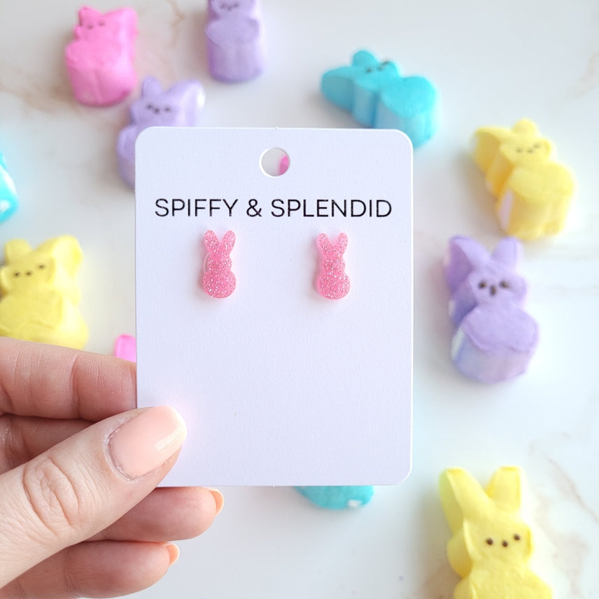 PINK GLITTER BUNNY POST EARRINGS