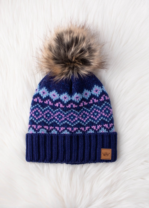 WINTER BLUE FAIR ISLE POM HAT
