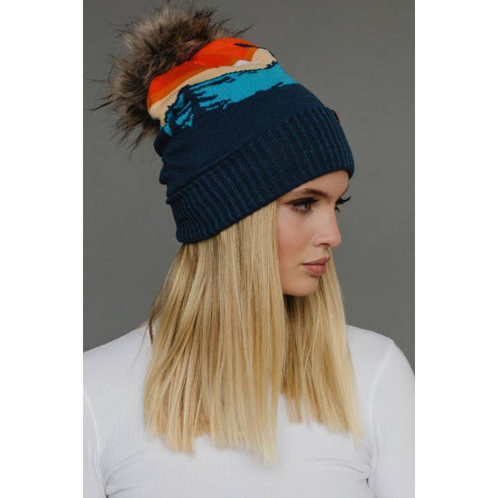 NAVY FOREST LANDSCAPE POM HAT
