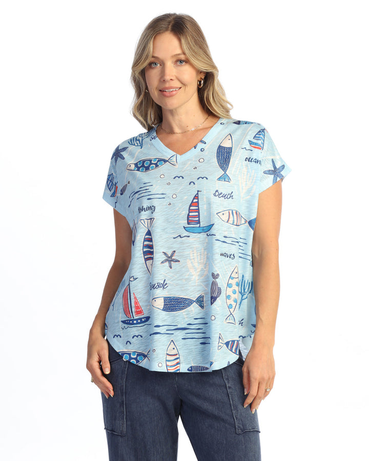 NEWPORT PRINT SHORT SLEEVE V-NECK TOP