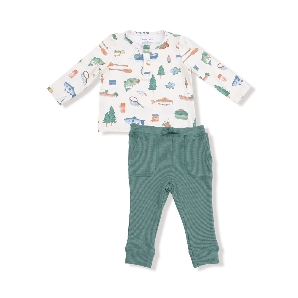Fishing Things  Long Sleeve Henley Top and Waffle Jogger
