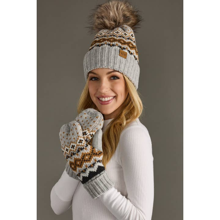 GREY, CAMEL & BLACK FLEECE LINED MITTENS
