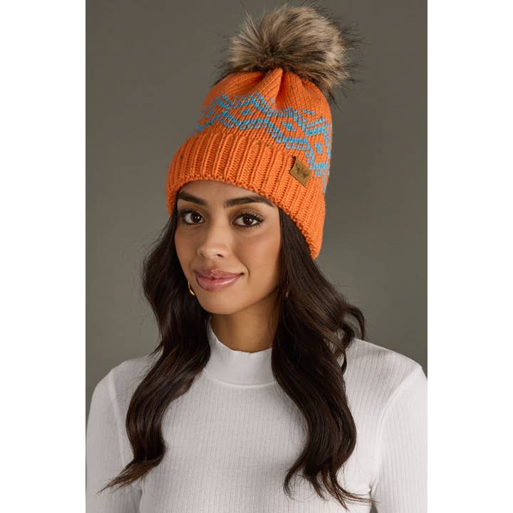ORANGE & AQUA POM BEANIE HAT
