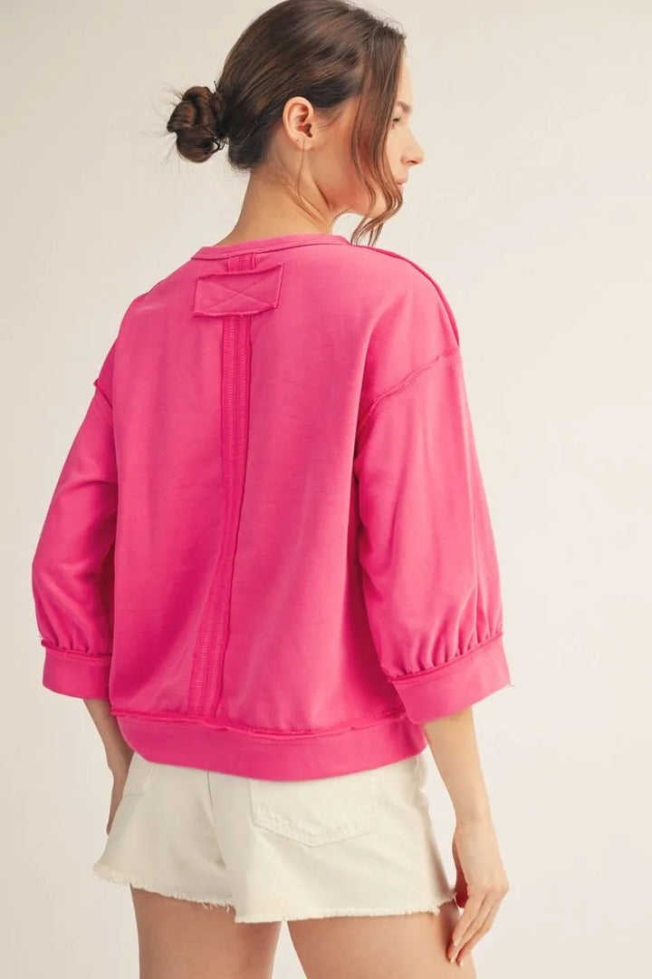 FUCHSIA 3/4 SLEEVE CASUAL CREW