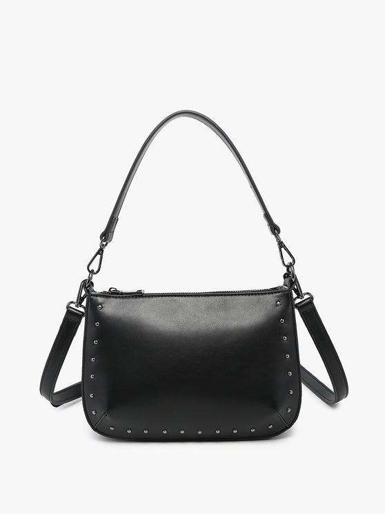 BLACK CARMEN STUDDED SHOULDER BAG