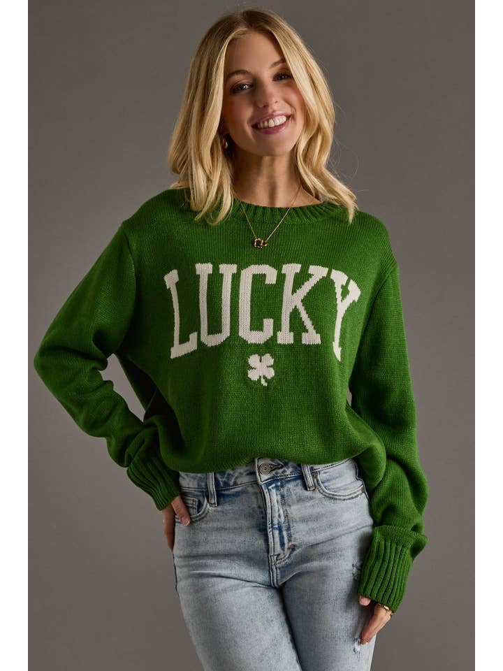 GREEN LUCKY CREW SWEATER
