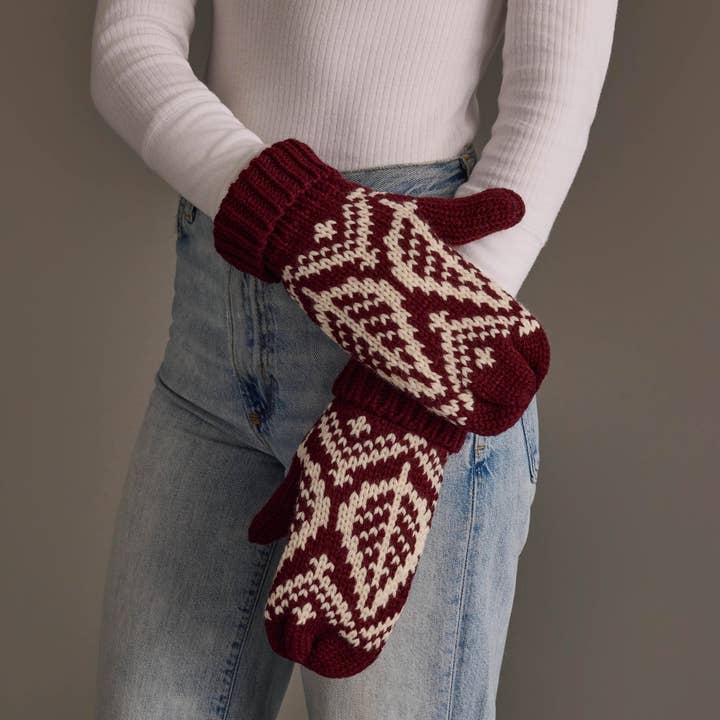 WINE & BEIGE COZY MITTENS

