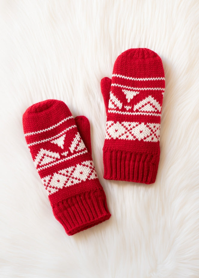RED & CREAM FAIRISLE MITTENS
