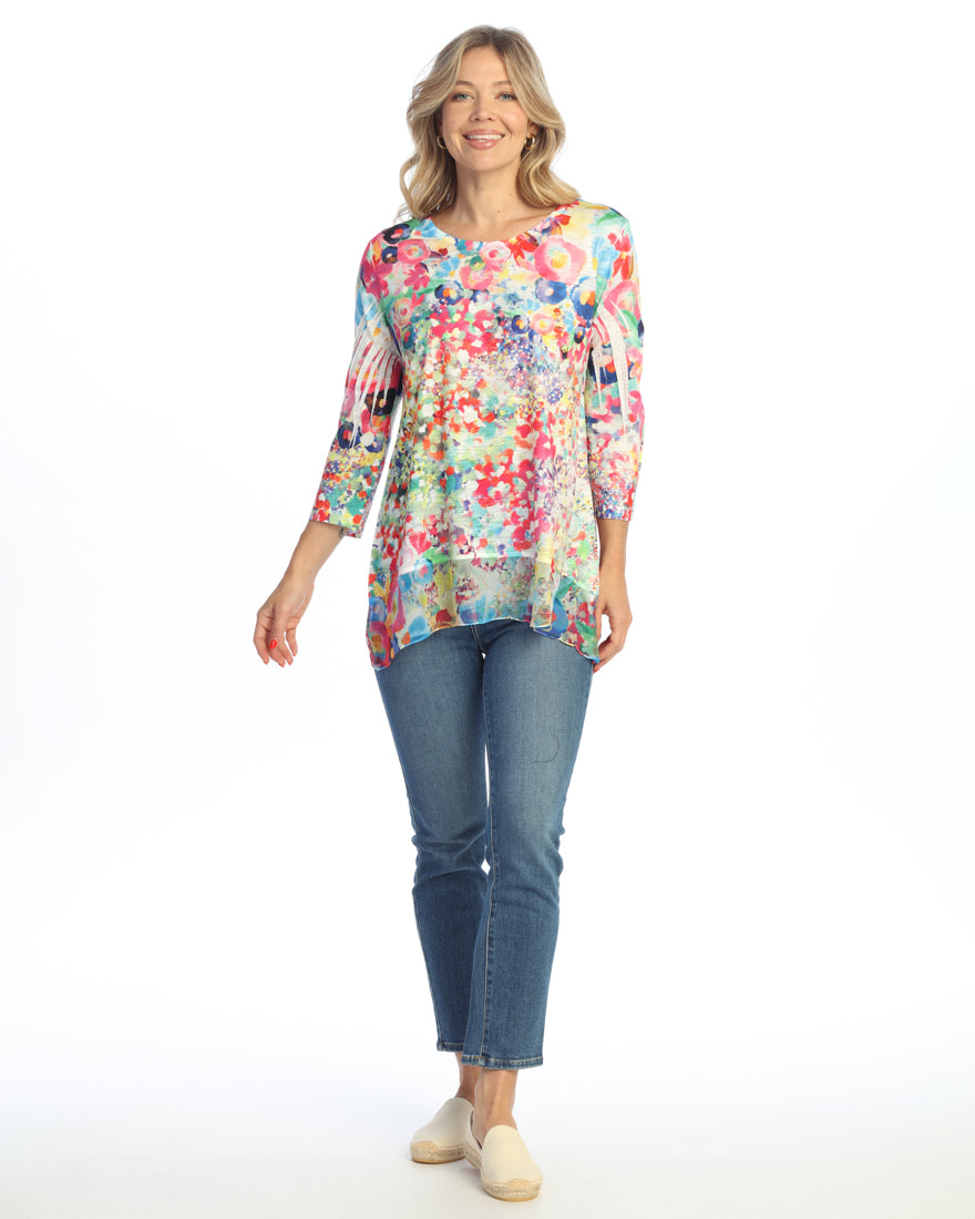 MEADOWS PRINT SHEER HEM TUNIC TOP