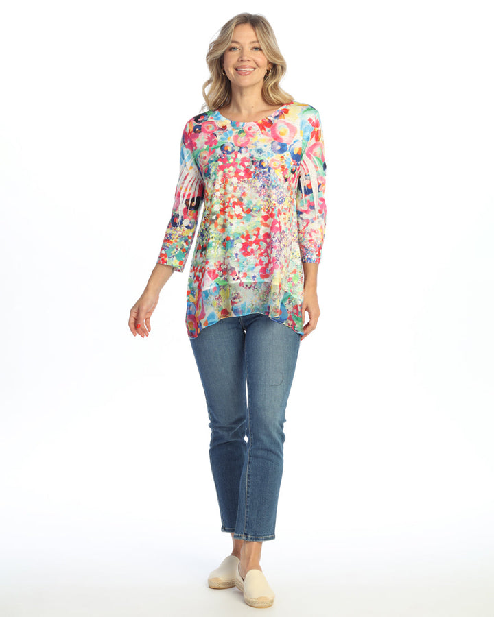 MEADOWS PRINT SHEER HEM TUNIC TOP